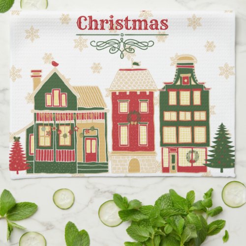 Victorian Christmas Village Snow Kitchen Towel