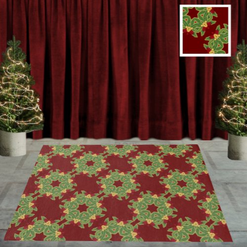 Victorian Christmas Vintage Embroidery Wreath Red Rug