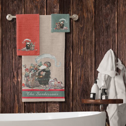 Victorian Christmas vintage Old World Santa Claus Bath Towel Set