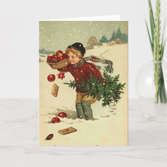 Victorian Christmas Vintage Retro Art Holiday Card (Front)