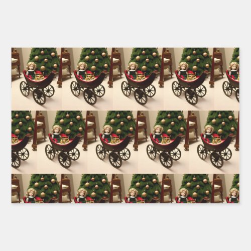 Victorian Christmas wrapping paper Set of 3