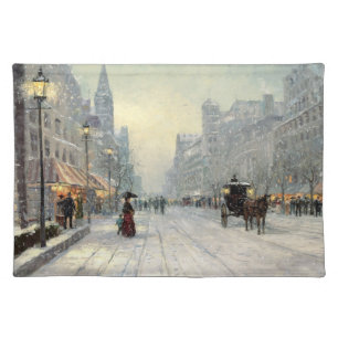 Victorian City Christmas Street Scene Cloth Placemat