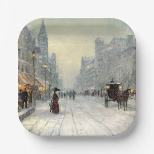 Victorian City Christmas Street Scene Paper Plates