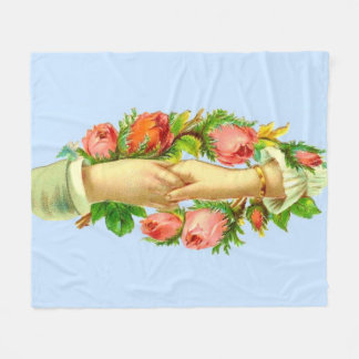 Victorian clasped hands print fleece blanket