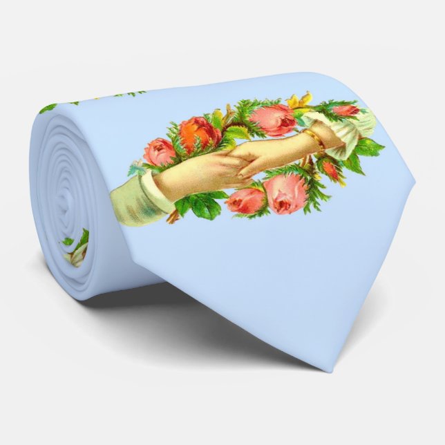 Victorian clasped hands print neck tie (Rolled)