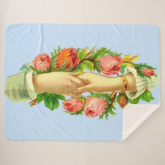 Victorian clasped hands print sherpa blanket