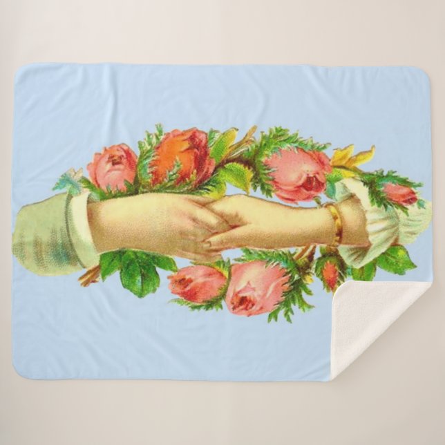Victorian clasped hands print sherpa blanket (Front (Horizontal))