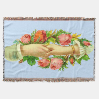 Victorian clasped hands print throw blanket