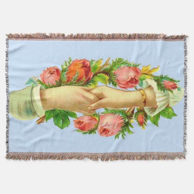 Victorian clasped hands print throw blanket (Front)