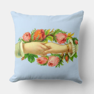 Victorian clasped hands print throw pillow