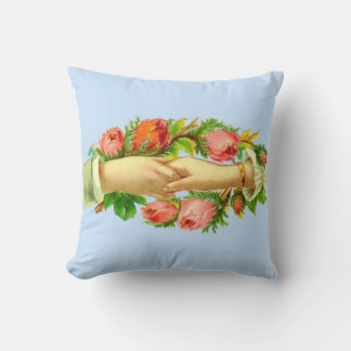 Victorian clasped hands print throw pillow