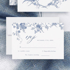 Victorian Classic Blue Floral Wedding RSVP Card