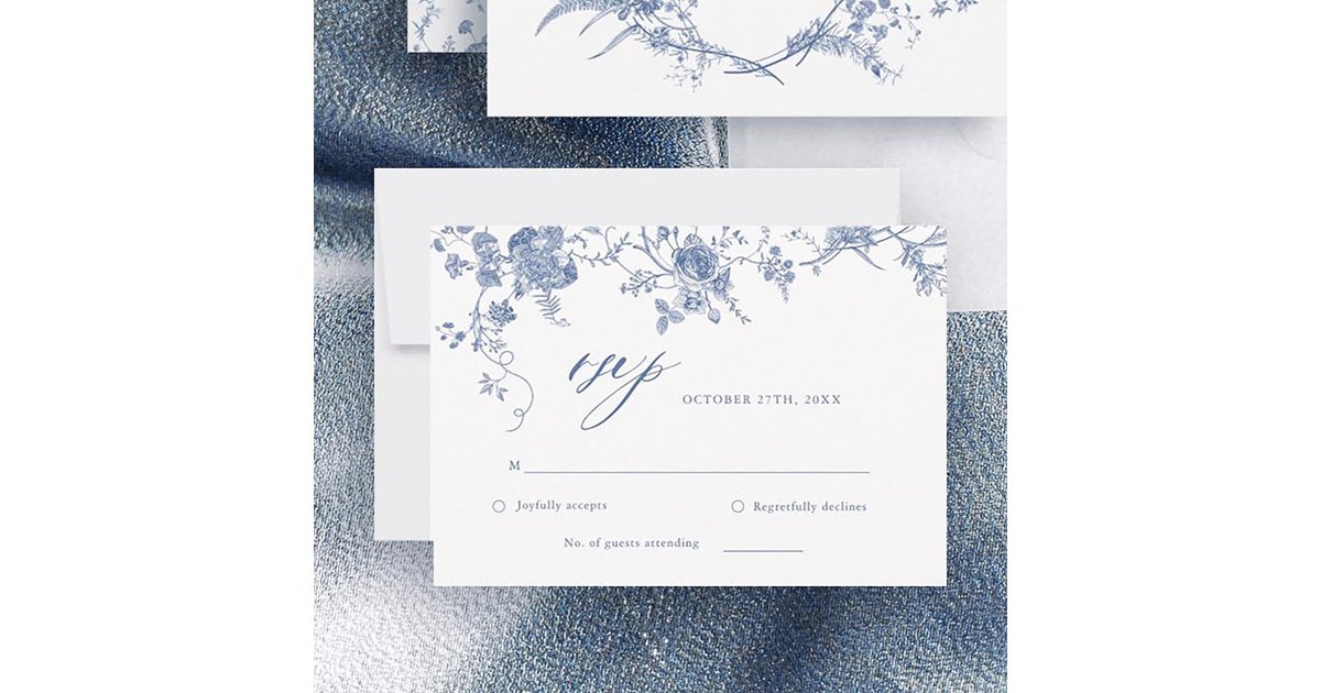 Victorian Classic Blue Floral Wedding RSVP Card | Zazzle