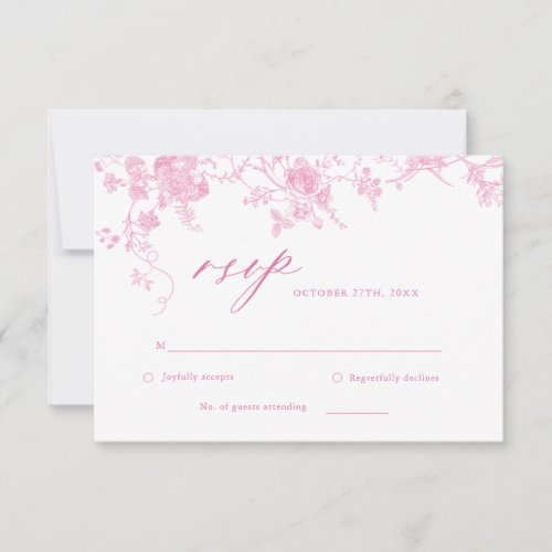 Victorian Classic Pink Floral Wedding RSVP Card