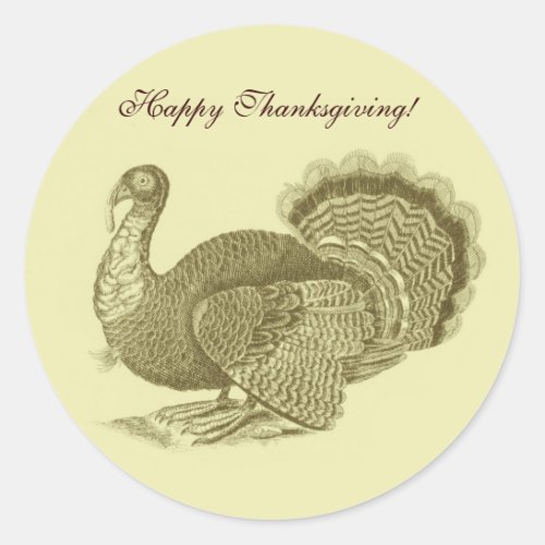 Victorian classic thanksgiving turkey classic round sticker