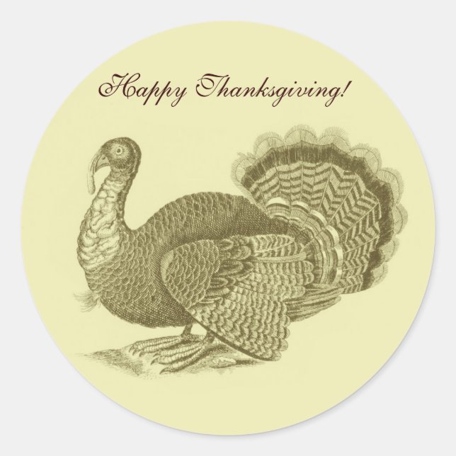 Victorian classic thanksgiving turkey round sticker (Front)