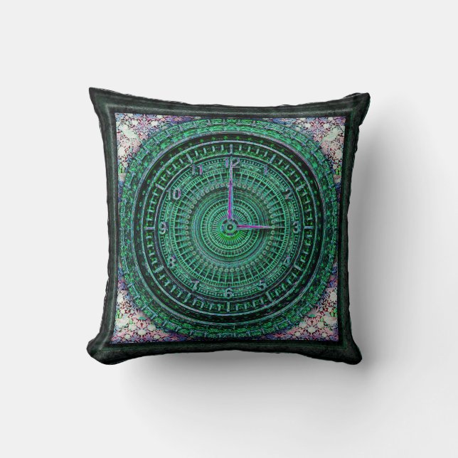 Victorian clock steampunk green gray purple throw pillow (Front)