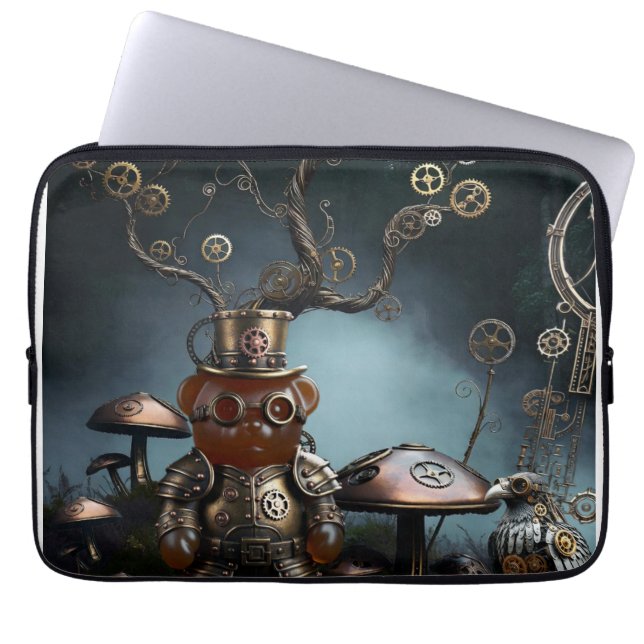 Victorian Clockwork Gummy Bear Mechanical Raven Laptop Sleeve (Front)