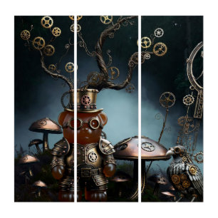 Victorian Clockwork Gummy Bear Mechanical Raven Triptych