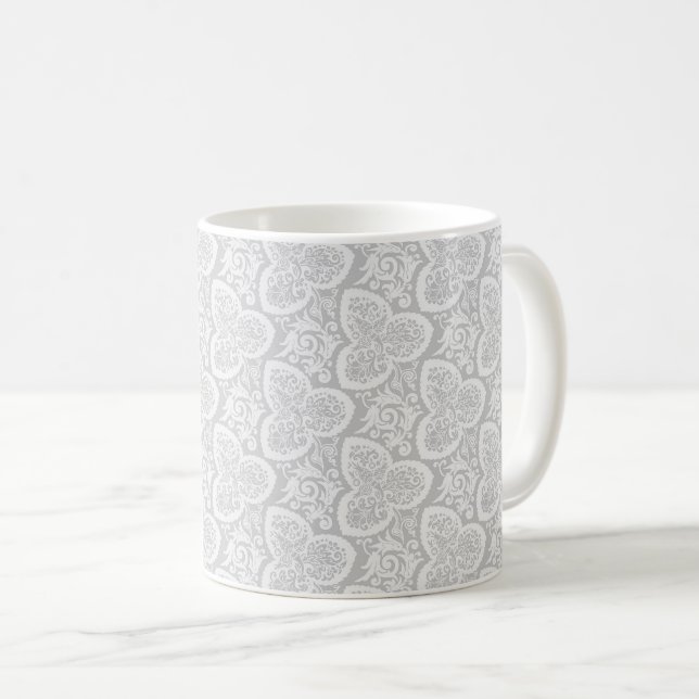 Victorian Cloverleaf Floral, Pale Grey Coffee Mug (Front Right)