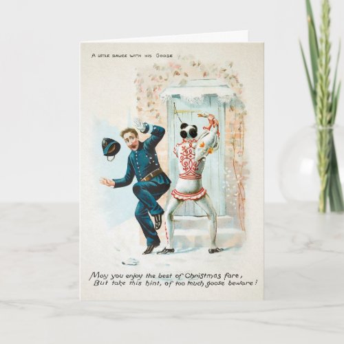 Victorian Clown Attacking Cop Christmas Card