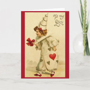 Victorian Clown Valentine's Day Greeting Card