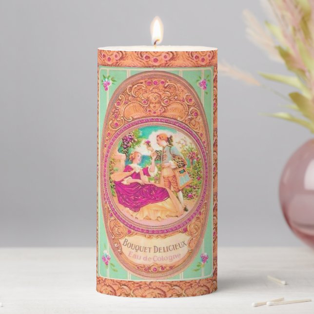 Victorian colonial French floral perfume label Pillar Candle (In Situ)