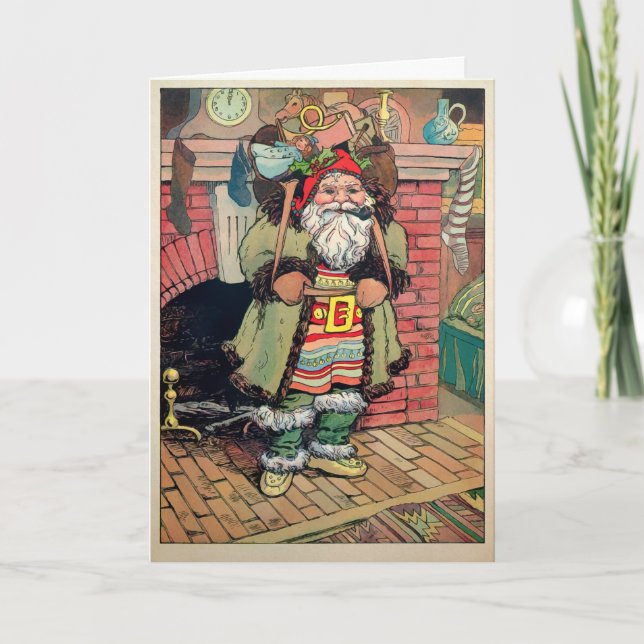 Victorian Colorful Santa Holiday Card (Front)