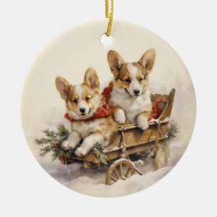 Victorian Corgi Puppy Christmas Ceramic Ornament
