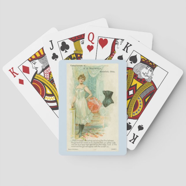 Victorian corset trade card on playing cards (Back)