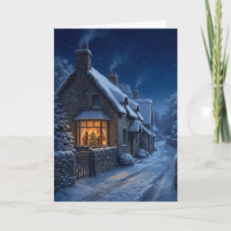 Victorian Cottage Christmas Tree Window Card