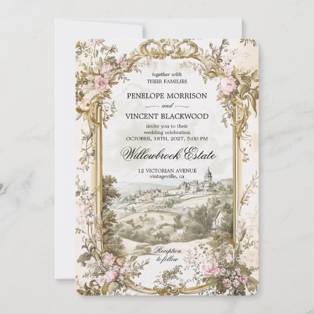 Victorian Country Rose Frame Invitation (Front)
