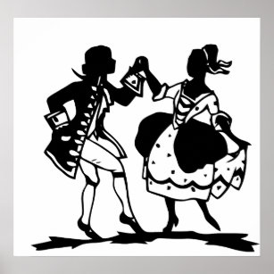 Victorian Couple Dancing Silhouette Art Poster