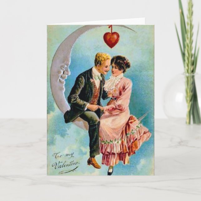 Victorian Couple on Moon Holiday Card (Front)