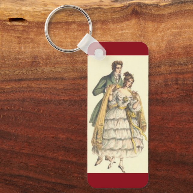 Victorian Couple Red Vintage Christmas Keychain (Front)