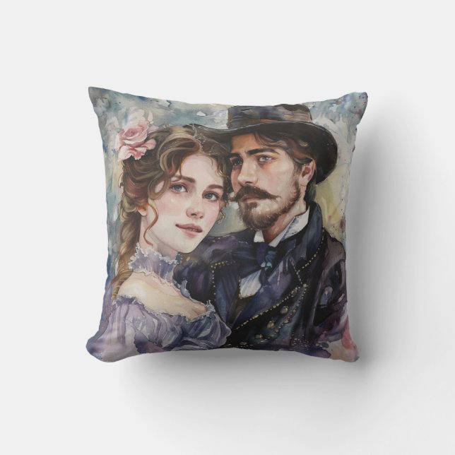 Victorian Couple Throw Pillow (Front)