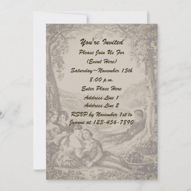 Victorian Couples On A Picnic Party Invitation (Front)