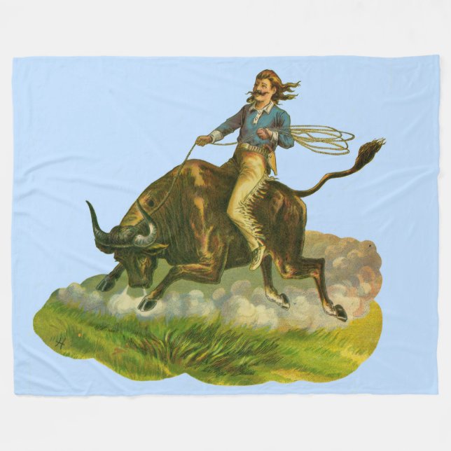 Victorian cowboy bull rider fleece blanket (Front (Horizontal))