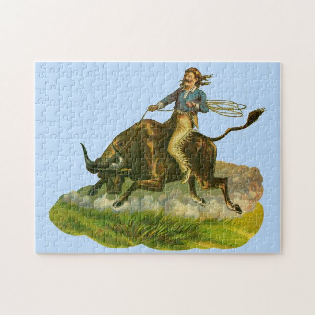 Victorian cowboy bull rider jigsaw puzzle (Horizontal)