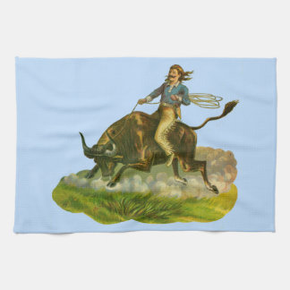 Victorian cowboy bull rider kitchen towel