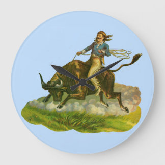 Victorian cowboy bull rider large clock
