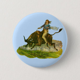Victorian cowboy bull rider pinback button