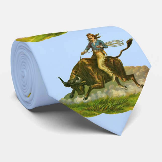 Victorian cowboy bull rider print  neck tie (Rolled)