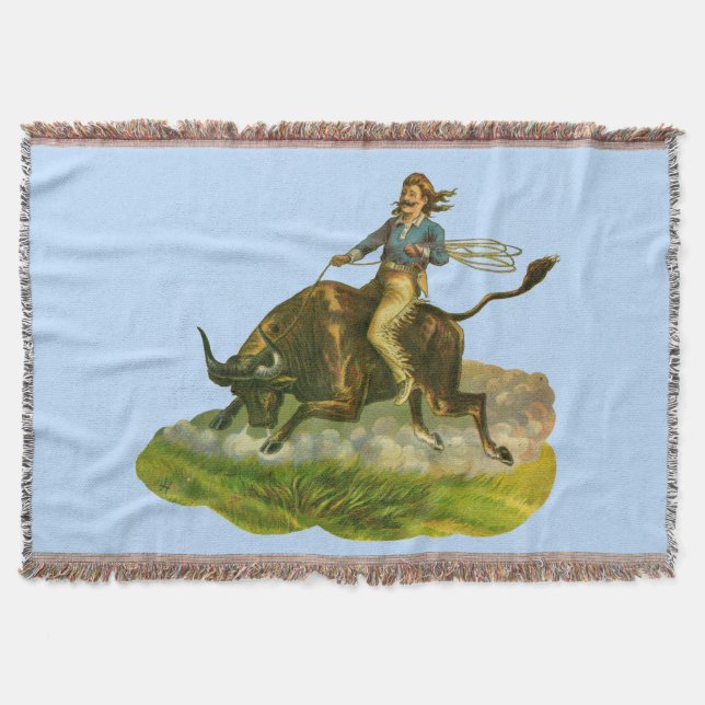 Victorian cowboy bull rider throw blanket (Front)