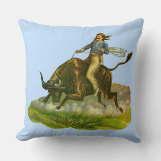 Victorian cowboy bull rider throw pillow