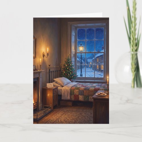 Victorian Cozy Christmas Eve Bedroom Card