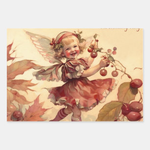 Victorian “Cranberry Fairy" Wrapping Paper Sheets