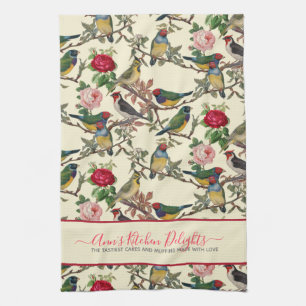 Victorian Cream Chinoiserie Birds Roses Kitchen Towel