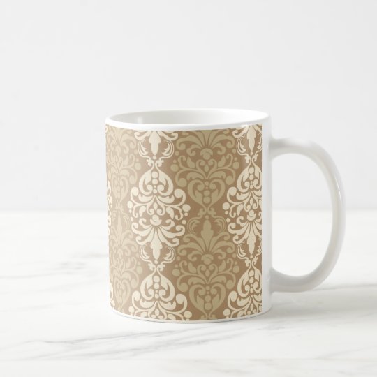 Victorian Cream Gold Vintage Damask Lace Pattern Coffee Mug