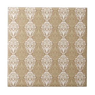 Victorian Cream Gold Vintage Damask Lace Pattern Tile